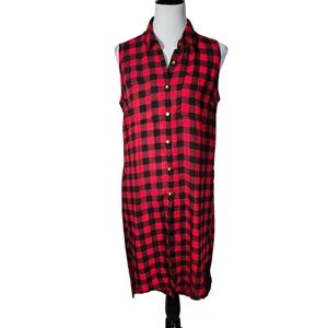 New Look Size Large Red and Black Checkered Long Hi-Lo Sleeveless Top Blouse
